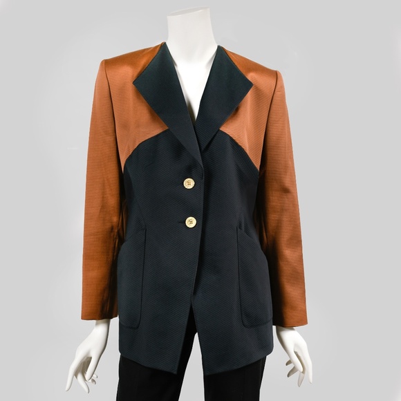 LOUIS FERAUD Rusty Bronze and Black Cotton Jacket Blazer US 14 Made in Germany - Picture 2 of 9